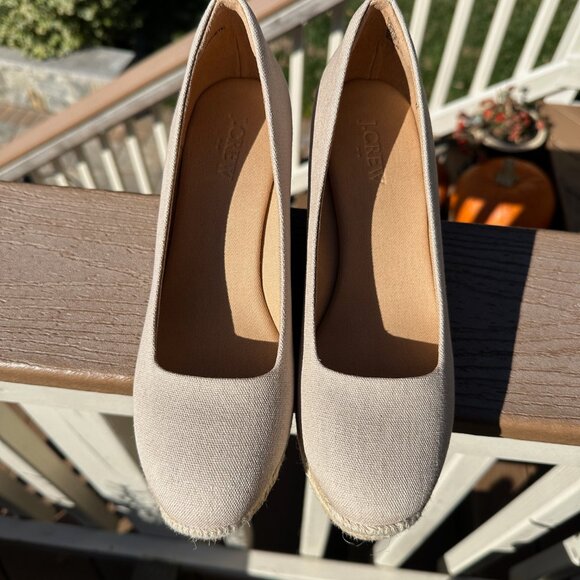 NWOT Crew Wedge Womens 7 Tan Cream Espadrilles Jute Platforms Canvas Sandals - Picture 10 of 11